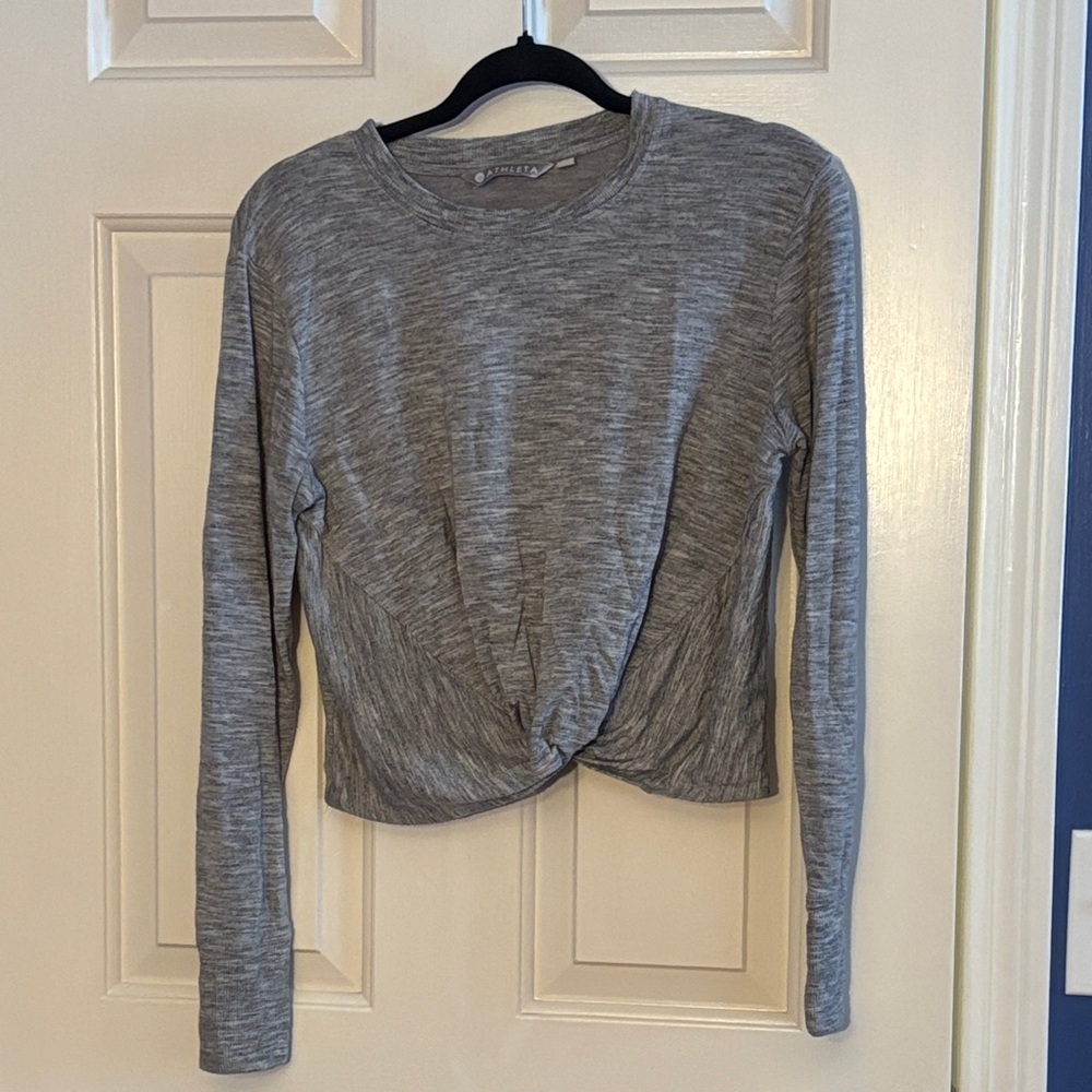 Athleta Heather Gray Twist Front Long Sleeve Top